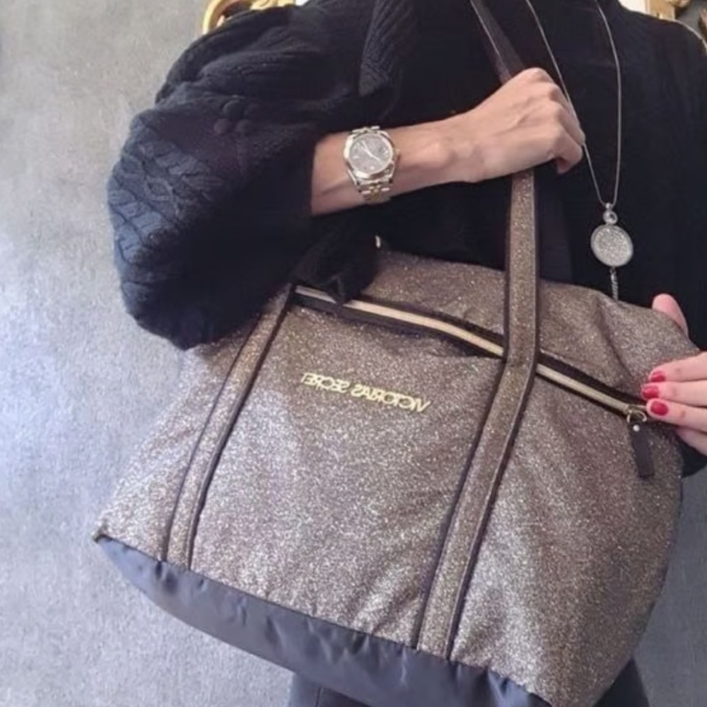 Victoria's Secret Shimmering Gold and black Weekend Tote